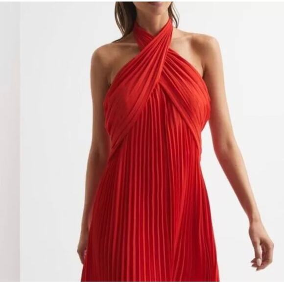 REISS-ROYA HALTER NECK PLEAT MIDI DRESS (new) - Picture 2 of 8